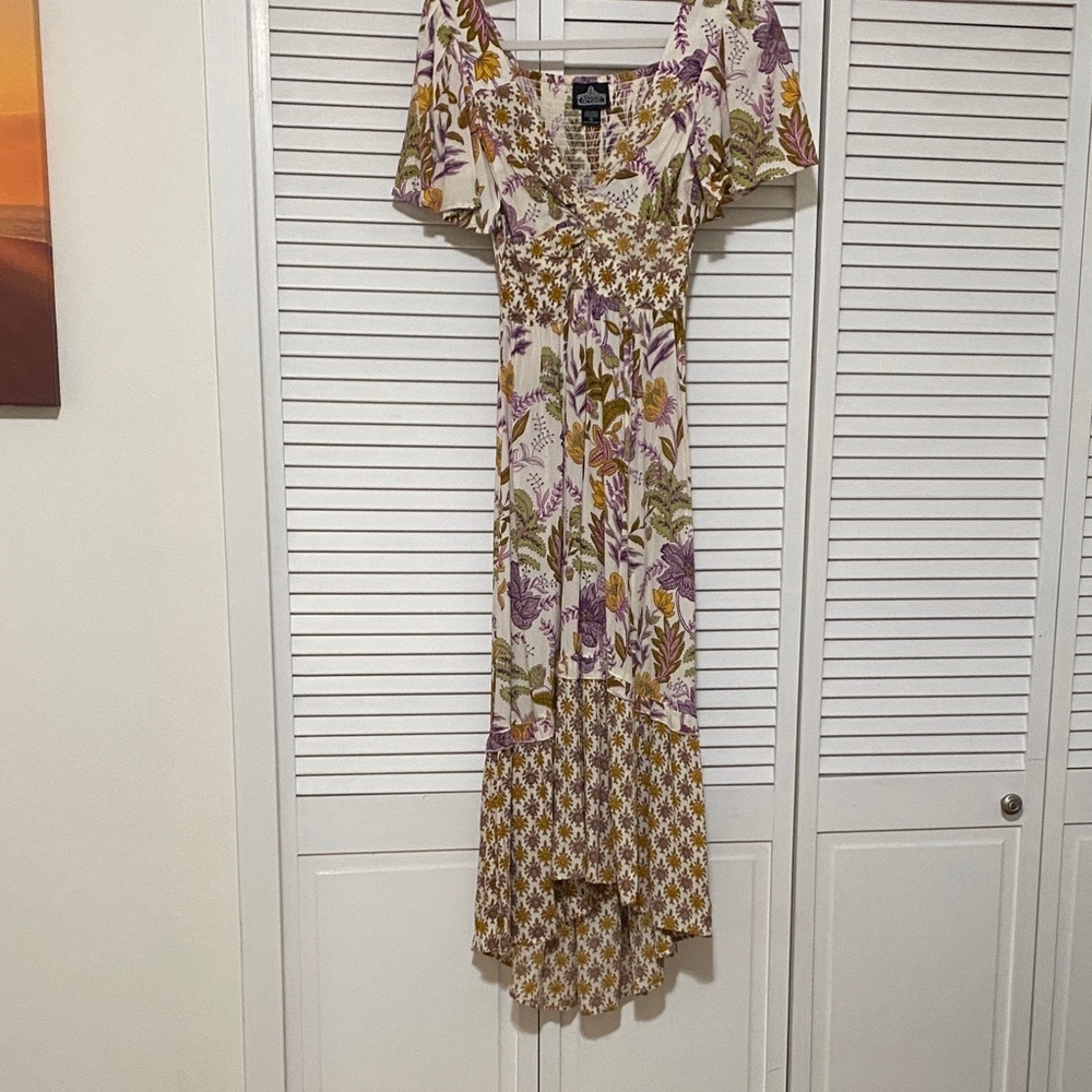 Angie Floral High Low Dress in Purple and Yellow